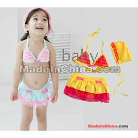 Girls swimsuit 3-piece  swimming suit Girls   dress Bikini ~ split swimsuit +swimming cap bikini suit beachwear bathing suits Free shipping kids swimsuit suits #6808