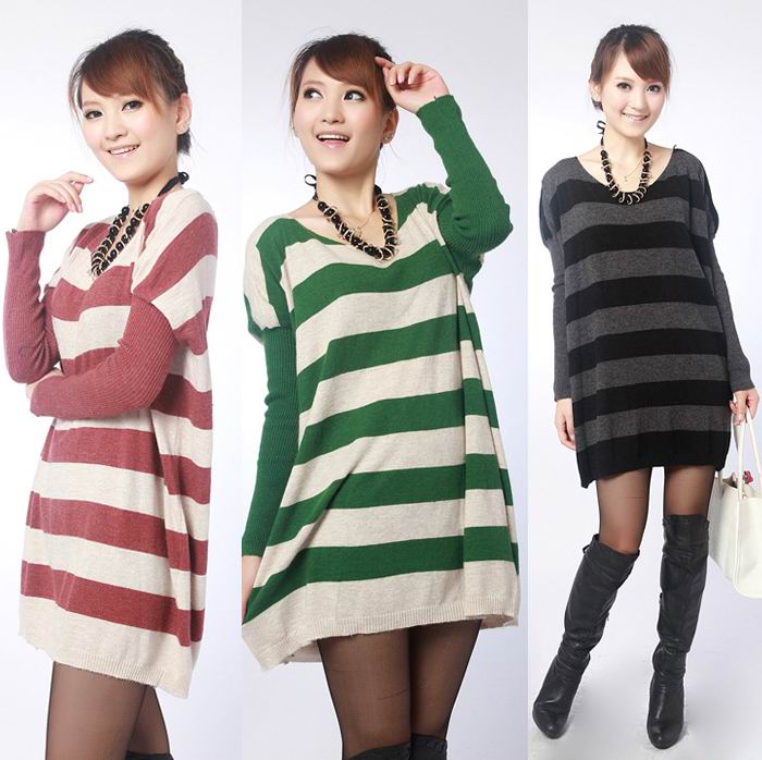 Casual round neck long sweater striped sweater Wholesale Casual