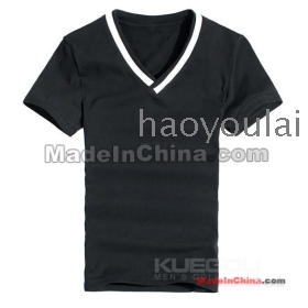 Free shipping contracted comfortable cotton lycra into color V men's short sleeve T-shirt KHT-9525                     