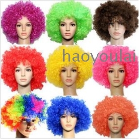Explosive  wig hat white boys type of yellow green orange 7 colour curl dance party fans a clown