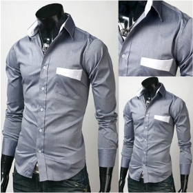 Hot sell ! Men's Shirts Mens Casual Shirts Mens Dress Shirts Slim Fit Stylish Shirts Navy,Grey,Black