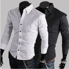 New dots cultivating a special shirt Korean long sleeve casual slim fit stylish dress men's shirts Size:M-XXL 
