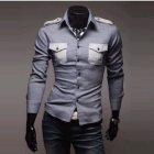 Free shipping Mens apparel Long-sleeve Slim Casual Shirt Dual pockets of personalized badges shirts M L XL XXL CR9 