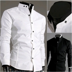 free shipping men shirts long sleeve shirts pocket design solid color cotton slim shirts for men 2colors 