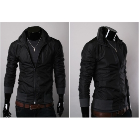 Spring and Autumn zipper pocket Collar Korean men jacket coat black thin section