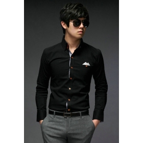New Men's Shirts Casual Slim Fit Stylish Dress Shirts Colour:Black Size:M-XL