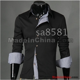 Hot! Fashion han edition irregular special fabric mix build design han edition men's shirts shirt