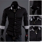 Free shipping Mens apparel Long-sleeve Slim Casual Shirt Lattice dual collar design shirts M L XL 2 colors 