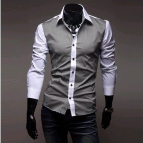 Mens Casual Shirts Long-sleeve Slim Shirt shirts 2 colors black,white M,L,XL 09 