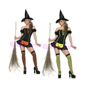 Halloween wizard pointed hat broom props suit dance party role playing female witch of color  