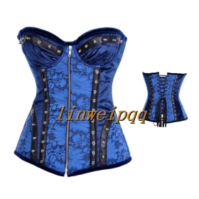 Free Shipping Ladies Sexy Lingerie Blue Pink Steel bones  Burlesque Basque Corset B2857 S--XL