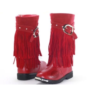 Girls tassel boots winter tall canister boots leather big child boots es 2011 children 32-37 code red quality goods  