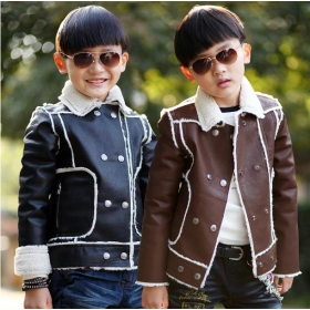 The boy fur leather coat of children thickened  