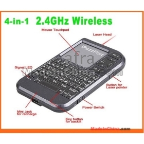 4 in 1 Handheld Keyboard 2.4GHz Wireless Keyboard Mouse With Touchpad Laser Pointer,Free Shipping 