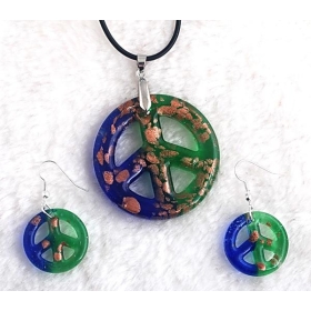 Wholesale Multi Color Flat Round Murano Glass Necklace Earrings Sets 6pcs/lot Murano Jewelry in Stock #W14623L01