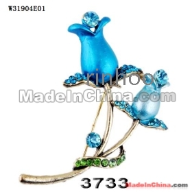 Wholesale fashion blue flower shaped inlay rhinestone ancient bronze plated alloy 48*38mm,Packing:opp bag+card.3733