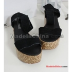 Sandals with high slope straw shoes sponge cake black thick bottom sandals female -high with sandals