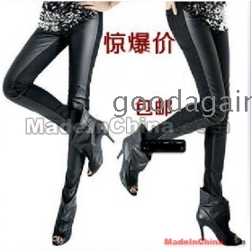 2012 female patchwork leather pants skinny pants women trousers legging autumn and winter plus velvet thickening boot cut jeans 