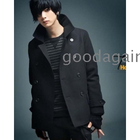 G1  free shipping   New han edition male coat double-breasted coat of brief paragraph cultivate one's morality from dust coat ash black men