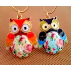 Free Shipping women Gemstone Necklaces Exquisite necklace Sweater chain /Color drip glaze, hand-painted flowers short paragraph clavicle owl necklace