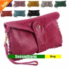 [CPA Free Shipping] Wholesale Ladies Multi-Color Cow Leather Snake Evening Bags / Leather Card Key Case 3pcs/lot (-64) 