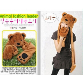 [CPA Free Shipping] Wholesale Fashion Cartoon Bear Hat With Gloves / 2 Color Cute Cap 6pcs (SE-100) 