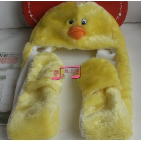 [CPAP Free Shipping] Wholesale Plush Cartoon Yellow Duck Hat With Scarf And Gloves hoody scarf/ Halloween Winter Cap 6pcs/lot (SL-38) 