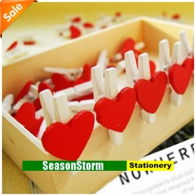 [CPA Free Shipping] Wholesale Cheap Wooden Red Heard Mini Clip Stationery 500pcs/lot (SP-78) 