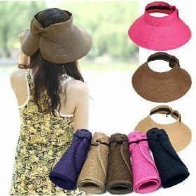 [CPA Free Shipping] Wholesale Ladies Fashion Folding Travel Straw Hat / Beach Empty Cap 9 Color 10pcs/lot (SE-96)