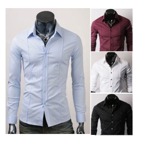  Free Shipping New Mens Casual Slim Fit Stylish Dress Shirts Colour:Blue,Purple US Size:S,M,L,XL 016