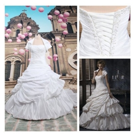 Free Shipping Real Sample White Taffeta Ball Gown Wedding Dress With Jacket **14