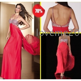  Free Shipping! Fashion Designer Open back Crystals Diamond Prom Dress Chiffon Fabric Red Celebrity Evening Dresses Party Gown History: Feedback **4