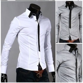 Men's Long-Sleeve Shirts Mens Casual Shirts Mens Dress Shirts Slim Fit Stylish Shirts Grey, White 1