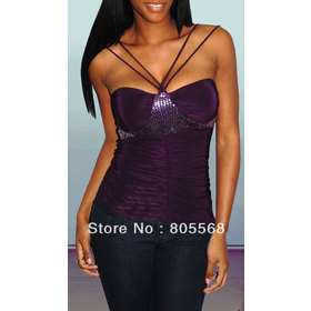 New Sparkling V-Neck halter Clubwear Top-Violet