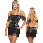 Sexy Spangle Golden Embroidery Latin Costume-BLACK