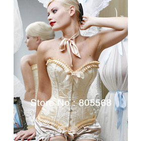 Formal Satin Fashion Corset With G-String-LIGHTYELLOW