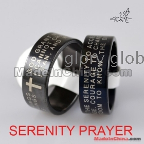 Wholesale 60pc/lot Black ENGLISH SERENITY PRAYER Cross Ring Stainless Steel Rings Fashion Religious Jewelry Free Shipping
