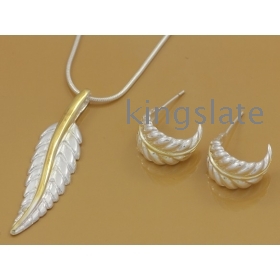 factory price Free shipping 10set/lot hot sell Beautiful fashion  Elegant Special Noble new charm Retro Feather pendant earring necklace set jewelry Top quality best gift NHS607