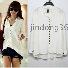 Free shipping women fashion summer Loose long-sleeved white shirt 4557 tops
