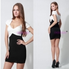 Free shipping HOT SALE 2012 women dresses,ladies 'dress, Classic black and white mixed colors Deep V Neck design 