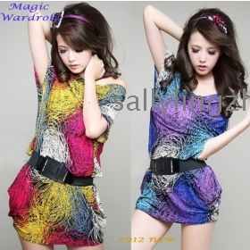   Free shipping Ladies dress,Korea new fashion gorgeous patterns of  silk short-sleeved women dress 3 colour 