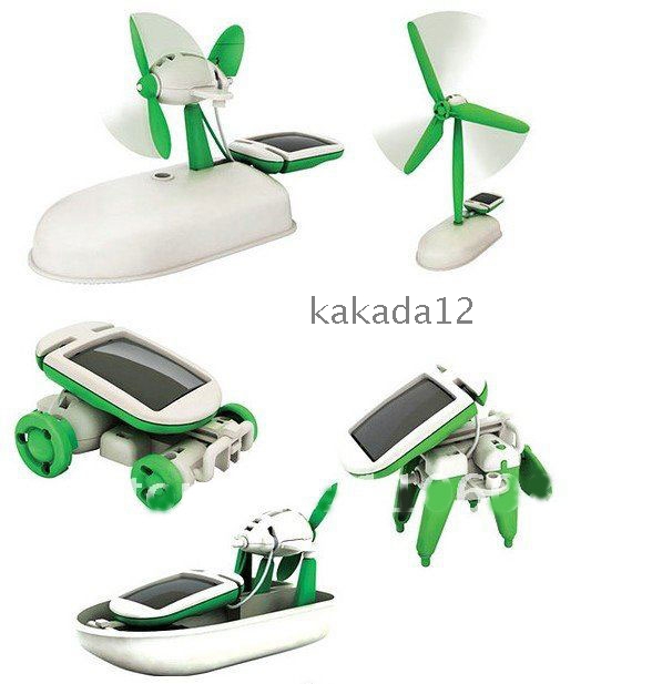10set/lot DIY 6 In 1 Solar Educational Kit Toy Fan Car Robot Power 