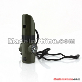 Outdoor survival tools Dark green big whistle 7 in 1 Survival Whistle Compass Thermometer Flashlight