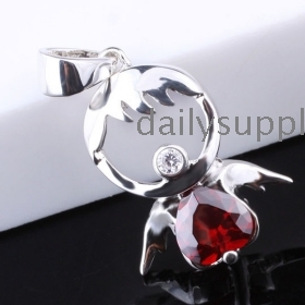 Handsome Womens Silver Pendant No Chain Red Garnet Heart Stone  Yin Pd0125 Gift For Lovers