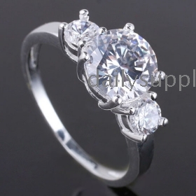 Royal Women Band Finger Silver Ring Size 8 Round Clear White Topaz Yin J7364 Free Shipping