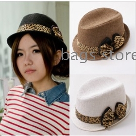 Golden leopard grain lady straw hat summer jazz cap straw hat female
