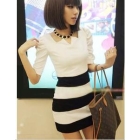 New black and white stripe dress autumn outfit bag hip cultivate one's morality sexy women's club               