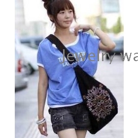 Han edition big canvas sheet shoulder BaoMinZu wind embroidery cloth art recreational bag     