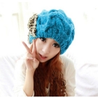 Free shipping Korean wool cap women's Warm hat fashion knitted wild Blue cap