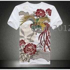Chinese style domineering painting Figure tattoo phoenix male short-sleeved summer T-shirt round ne  T-shirt 